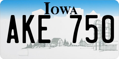 IA license plate AKE750