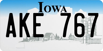 IA license plate AKE767