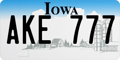 IA license plate AKE777