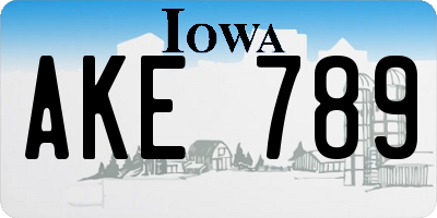 IA license plate AKE789