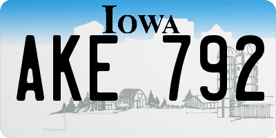 IA license plate AKE792