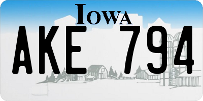 IA license plate AKE794