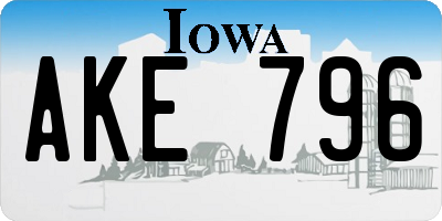 IA license plate AKE796