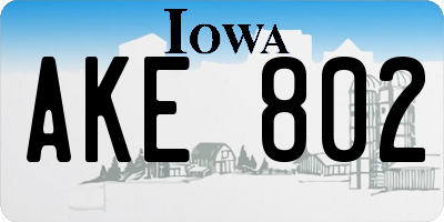 IA license plate AKE802