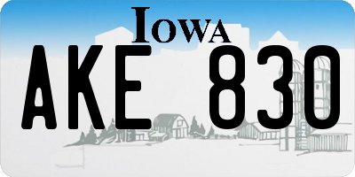 IA license plate AKE830