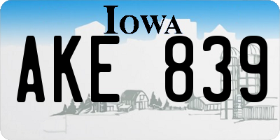 IA license plate AKE839