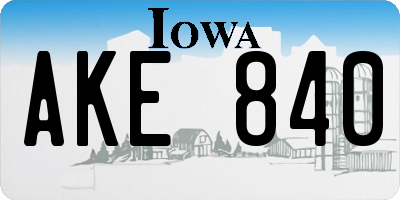 IA license plate AKE840