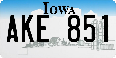 IA license plate AKE851