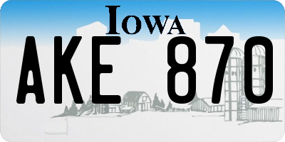 IA license plate AKE870