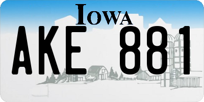 IA license plate AKE881