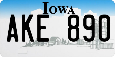 IA license plate AKE890