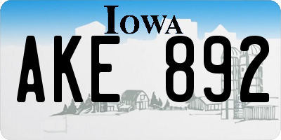 IA license plate AKE892