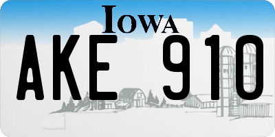 IA license plate AKE910