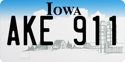 IA license plate AKE911