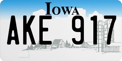 IA license plate AKE917