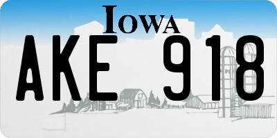 IA license plate AKE918