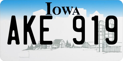 IA license plate AKE919