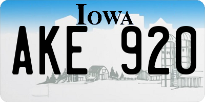 IA license plate AKE920