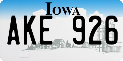 IA license plate AKE926