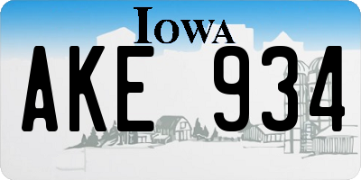 IA license plate AKE934