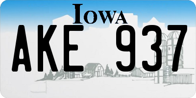 IA license plate AKE937