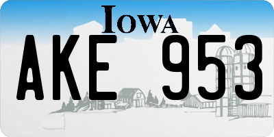 IA license plate AKE953