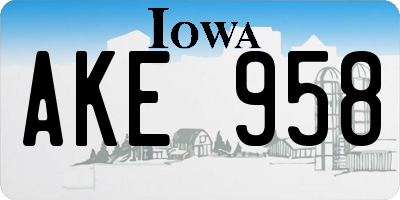 IA license plate AKE958