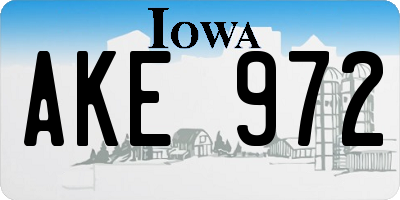 IA license plate AKE972