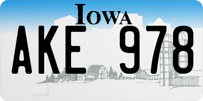 IA license plate AKE978