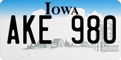 IA license plate AKE980