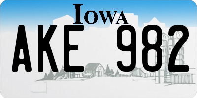 IA license plate AKE982