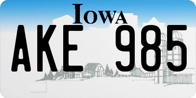 IA license plate AKE985