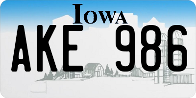 IA license plate AKE986