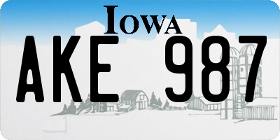 IA license plate AKE987
