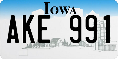 IA license plate AKE991