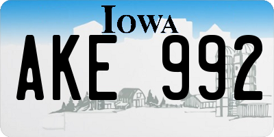 IA license plate AKE992