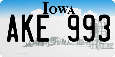 IA license plate AKE993
