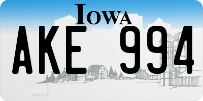 IA license plate AKE994