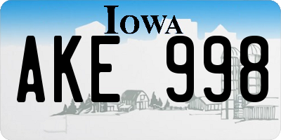 IA license plate AKE998