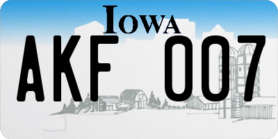 IA license plate AKF007