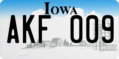 IA license plate AKF009