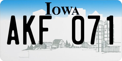 IA license plate AKF071