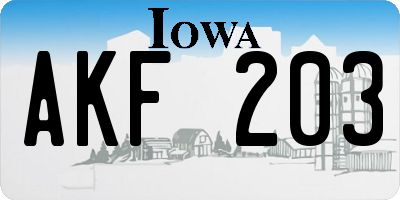 IA license plate AKF203