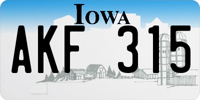 IA license plate AKF315