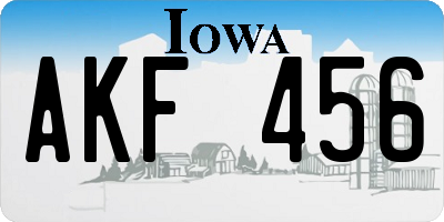 IA license plate AKF456