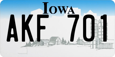 IA license plate AKF701