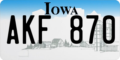 IA license plate AKF870