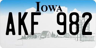 IA license plate AKF982