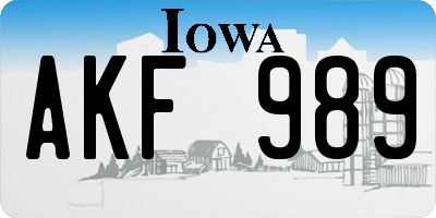 IA license plate AKF989