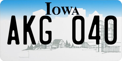 IA license plate AKG040